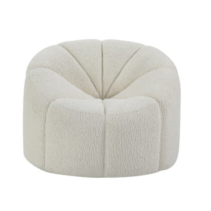 38" White And Black Sherpa Swivel Barrel Chair