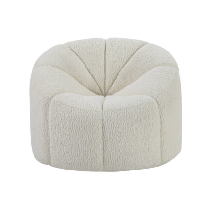 38" White And Black Sherpa Swivel Barrel Chair