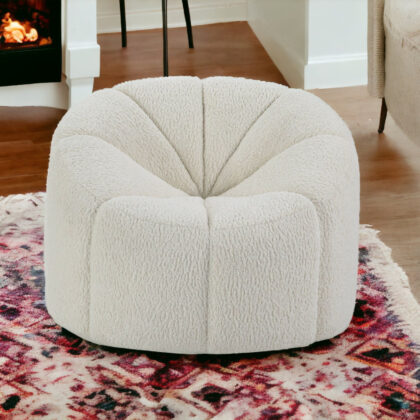 38" White And Black Sherpa Swivel Barrel Chair