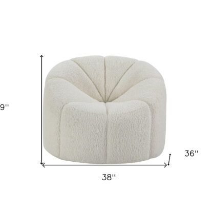 38" White And Black Sherpa Swivel Barrel Chair