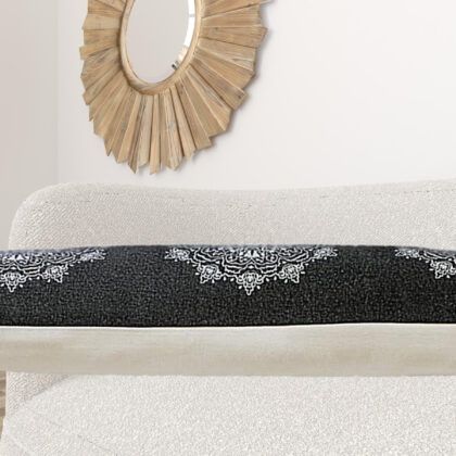 14" X 36" Jet Black And White 100% Cotton Geometric Zippered Pillow