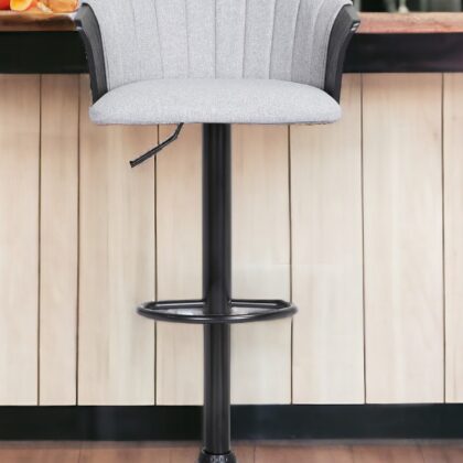 Light Gray and Black Fabric with Metal Swivel Adjustable Height Bar Chair