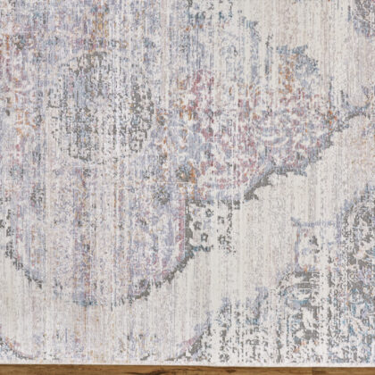 2' X 3' Ivory Gray And Pink Abstract Distressed Area Rug With Fringe