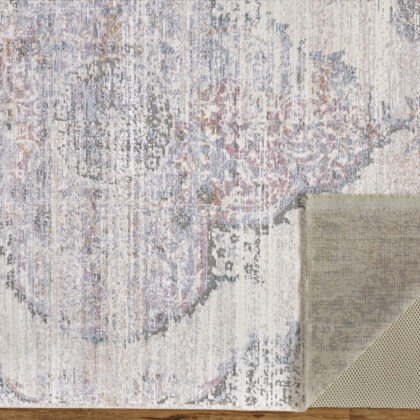 2' X 3' Ivory Gray And Pink Abstract Distressed Area Rug With Fringe