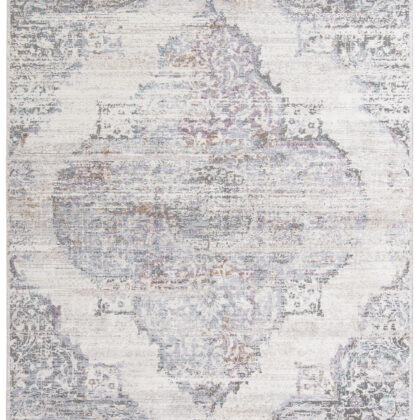 2' X 3' Ivory Gray And Pink Abstract Distressed Area Rug With Fringe