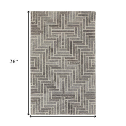 2' X 3' Taupe Gray And Tan Wool Geometric Tufted Handmade Area Rug