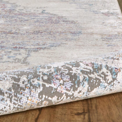 2' X 3' Ivory Gray And Pink Abstract Distressed Area Rug With Fringe