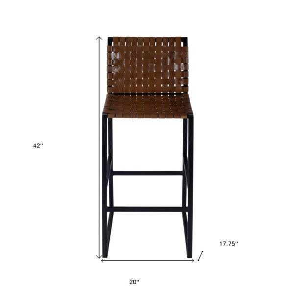 28" Brown and Black Leather and Iron Bar Chair