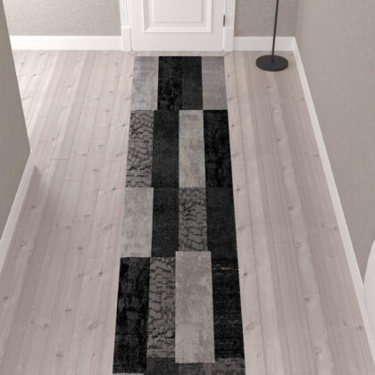 13' Runner Grey Checkered Power Loom Runner Rug