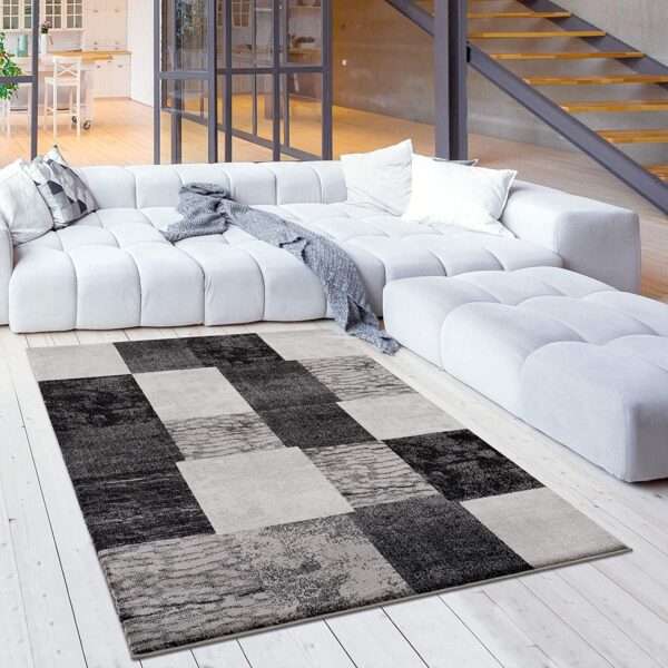 13' Runner Grey Checkered Power Loom Runner Rug