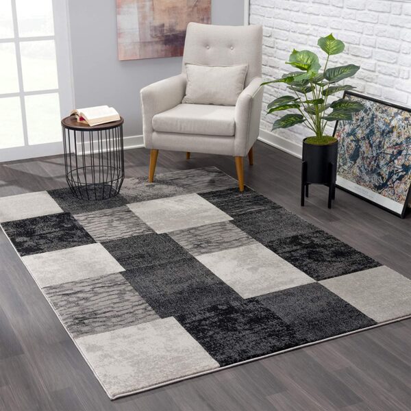 13' Runner Grey Checkered Power Loom Runner Rug