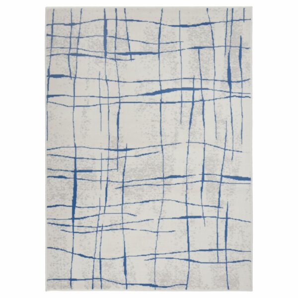 6' X 9' Blue And Ivory Abstract Dhurrie Area Rug