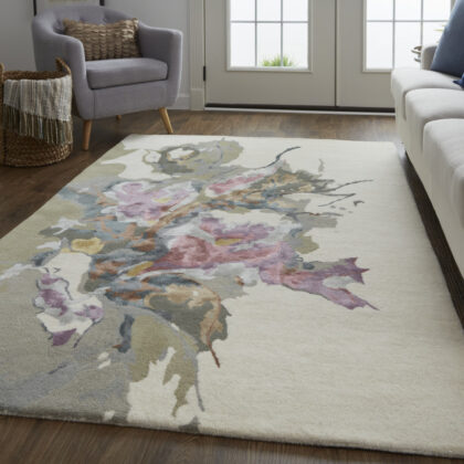 8' X 10' Purple Pink And Green Wool Floral Tufted Handmade Area Rug