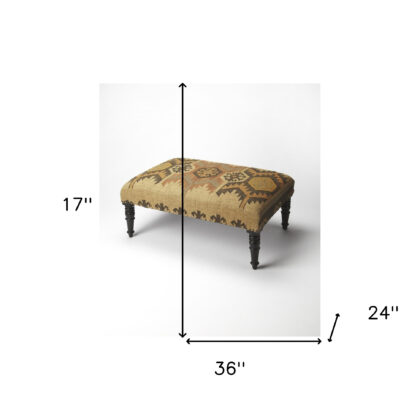 36" Brown Linen Footstool Ottoman