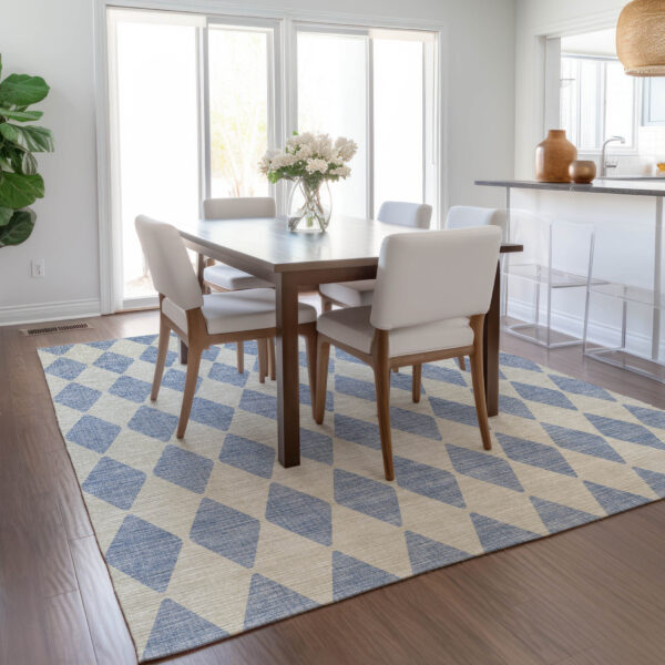 9' X 12' Sky Blue And Ivory Geometric Washable Indoor Outdoor Area Rug