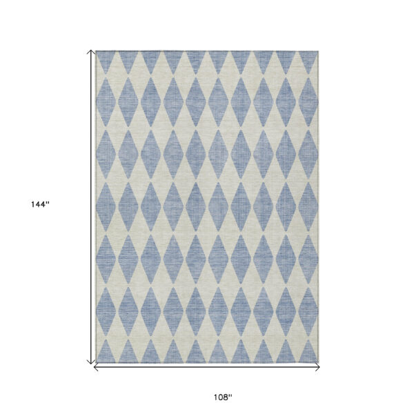 9' X 12' Sky Blue And Ivory Geometric Washable Indoor Outdoor Area Rug