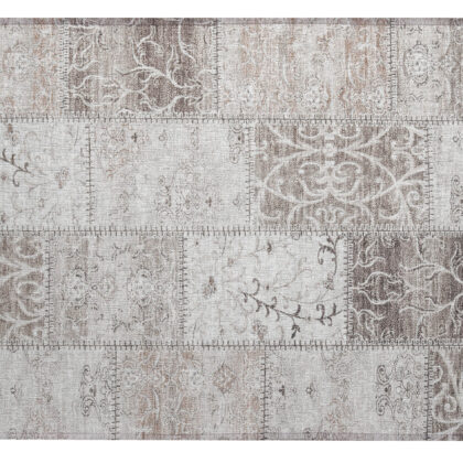 2' X 3' Taupe Patchwork Washable Indoor Outdoor Area Rug