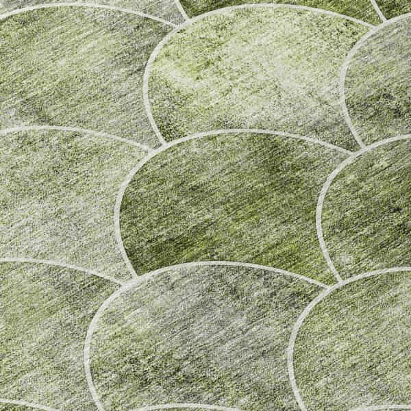 8' Green And Ivory Round Abstract Washable Indoor Outdoor Area Rug