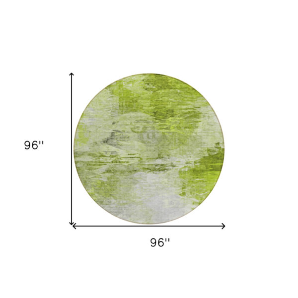 8' Artichoke Green And Lime Green Round Abstract Washable Indoor Outdoor Area Rug