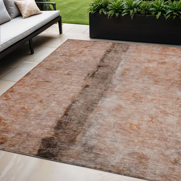 5' X 8' Orange Peach And Brown Abstract Washable Indoor Outdoor Area Rug