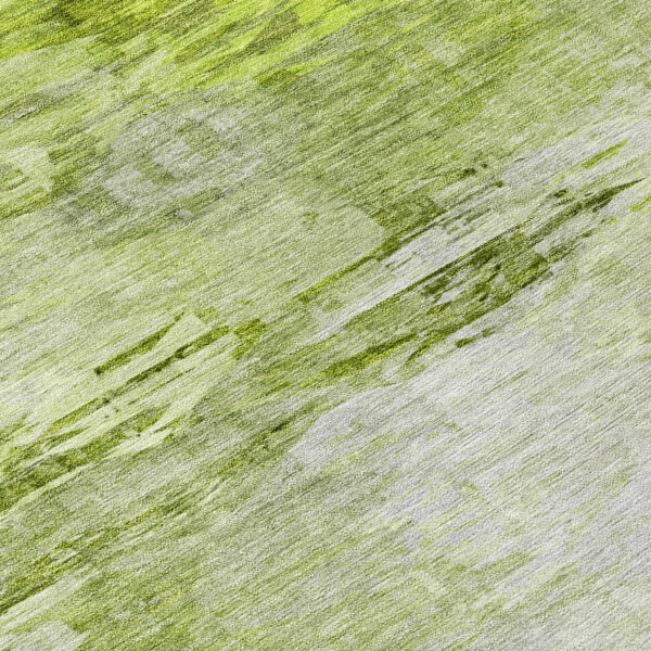 8' Artichoke Green And Lime Green Round Abstract Washable Indoor Outdoor Area Rug