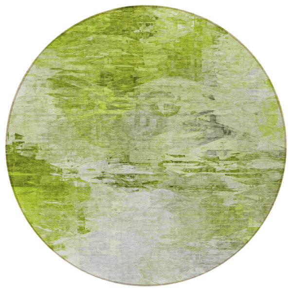 8' Artichoke Green And Lime Green Round Abstract Washable Indoor Outdoor Area Rug