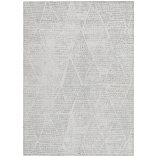 10' X 14' Silver And Ivory Geometric Washable Indoor Outdoor Area Rug