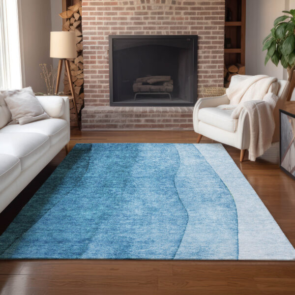 8' X 10' Teal Blue Aqua And Turquoise Ombre Washable Indoor Outdoor Area Rug