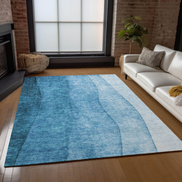 8' X 10' Teal Blue Aqua And Turquoise Ombre Washable Indoor Outdoor Area Rug