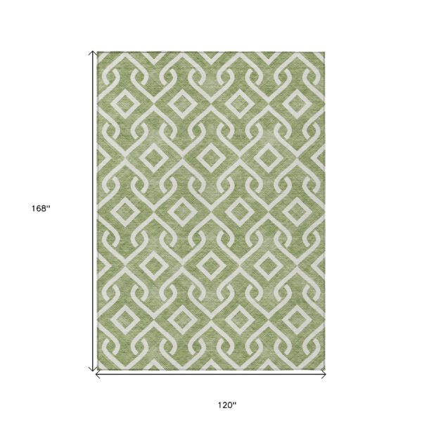 10' X 14' Green And Ivory Geometric Washable Indoor Outdoor Area Rug