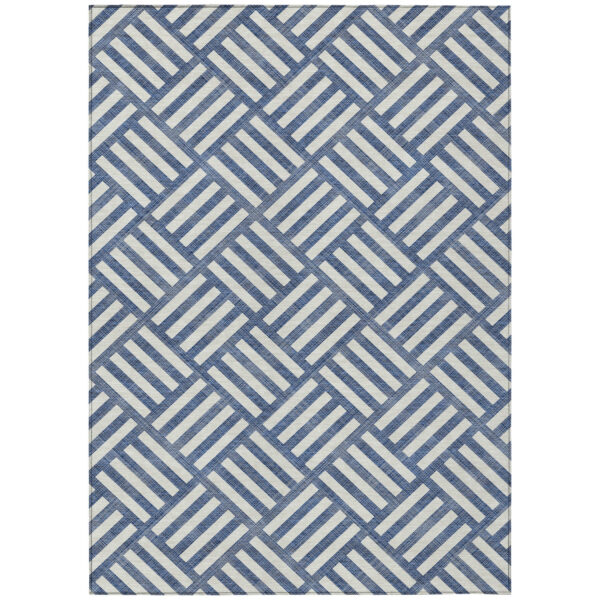 9' X 12' Navy Blue And Ivory Geometric Washable Indoor Outdoor Area Rug
