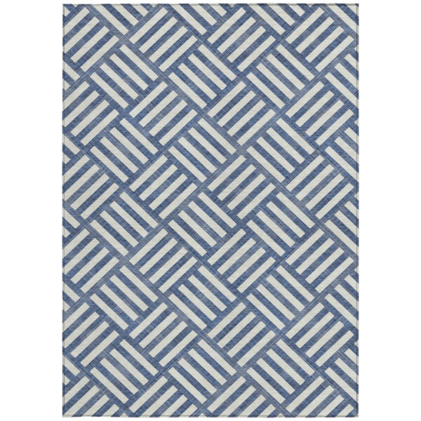 9' X 12' Navy Blue And Ivory Geometric Washable Indoor Outdoor Area Rug