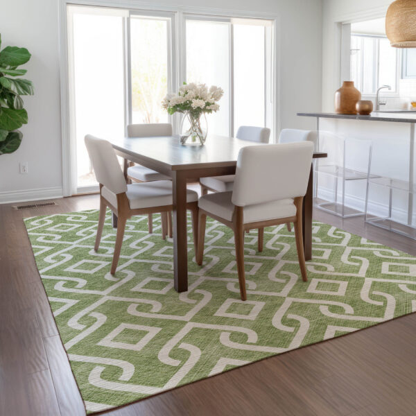 10' X 14' Green And Ivory Geometric Washable Indoor Outdoor Area Rug
