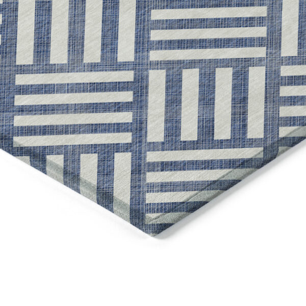 9' X 12' Navy Blue And Ivory Geometric Washable Indoor Outdoor Area Rug
