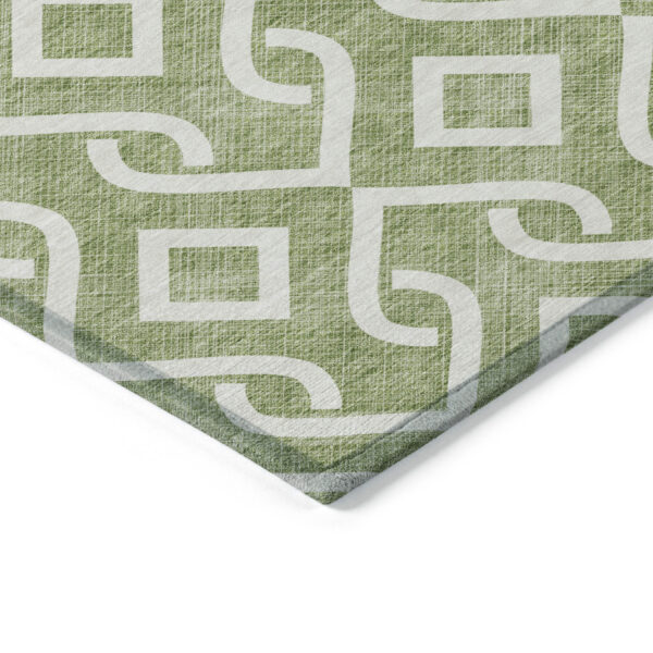 10' X 14' Green And Ivory Geometric Washable Indoor Outdoor Area Rug