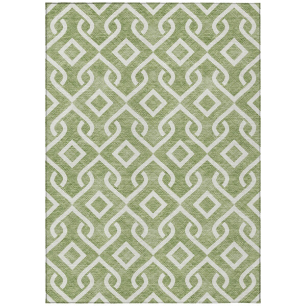 10' X 14' Green And Ivory Geometric Washable Indoor Outdoor Area Rug
