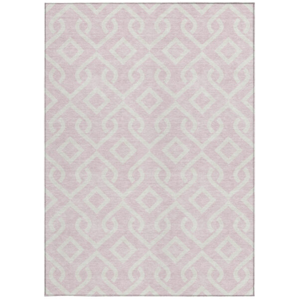 8' X 10' Pink And Ivory Geometric Washable Indoor Outdoor Area Rug