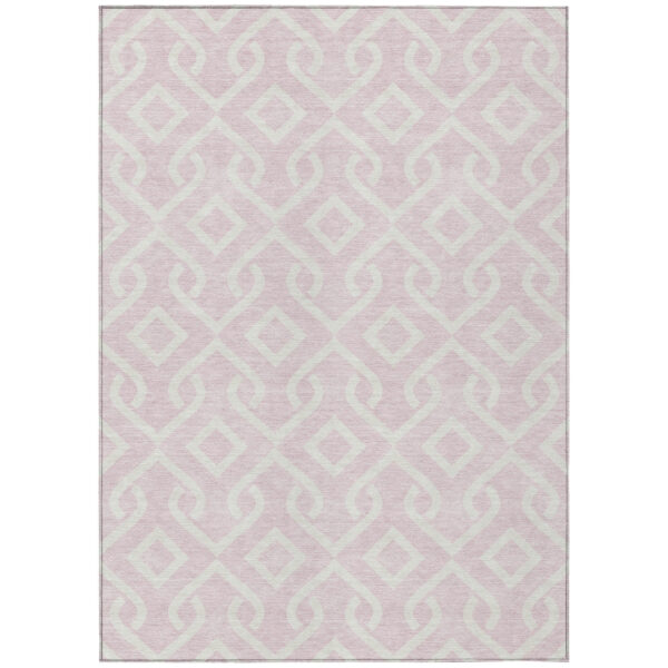8' X 10' Pink And Ivory Geometric Washable Indoor Outdoor Area Rug