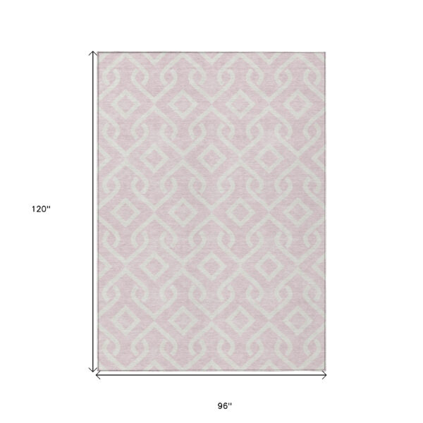 8' X 10' Pink And Ivory Geometric Washable Indoor Outdoor Area Rug