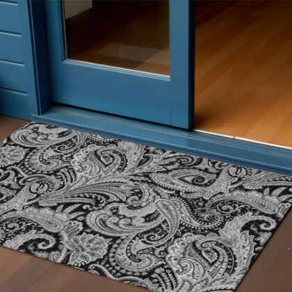 3' X 5' Black Gray And White Paisley Washable Indoor Outdoor Area Rug