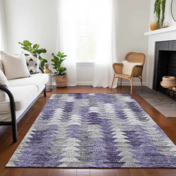 8' X 10' Purple Lavender And Gray Geometric Washable Indoor Outdoor Area Rug