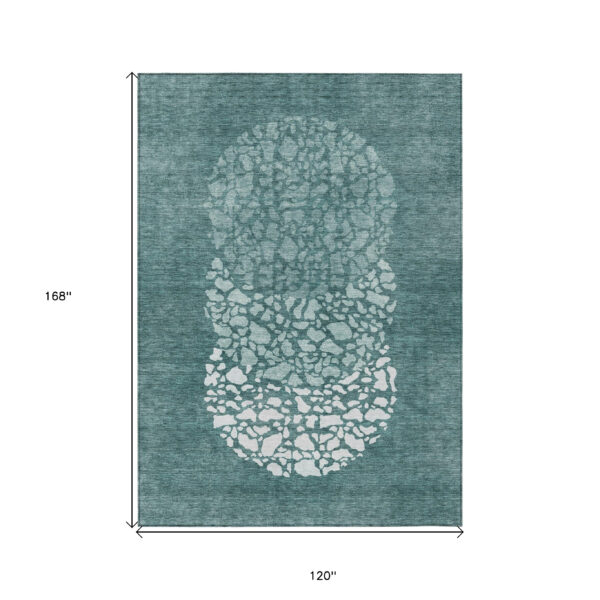 10' X 14' Dark Green Aqua And Ivory Abstract Washable Indoor Outdoor Area Rug
