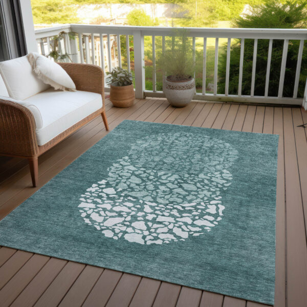 10' X 14' Dark Green Aqua And Ivory Abstract Washable Indoor Outdoor Area Rug