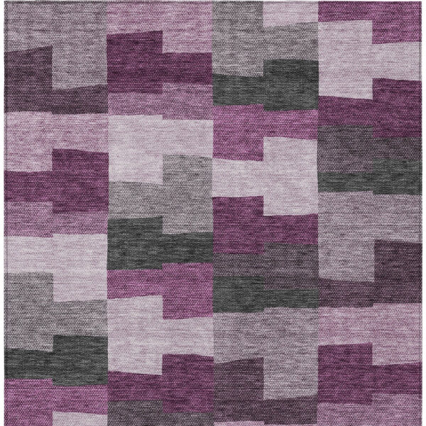 3' X 5' Merlot Mauve And Charcoal Geometric Washable Indoor Outdoor Area Rug