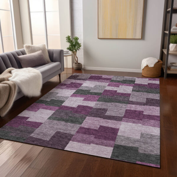 3' X 5' Merlot Mauve And Charcoal Geometric Washable Indoor Outdoor Area Rug