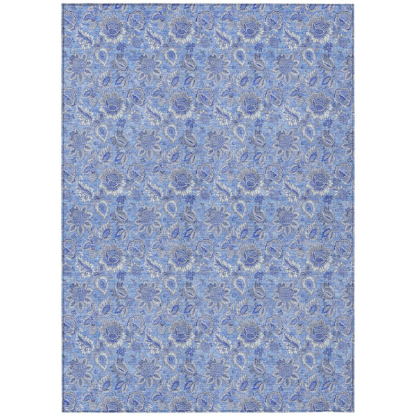 10' X 14' Navy Blue And Denim Blue Floral Washable Indoor Outdoor Area Rug
