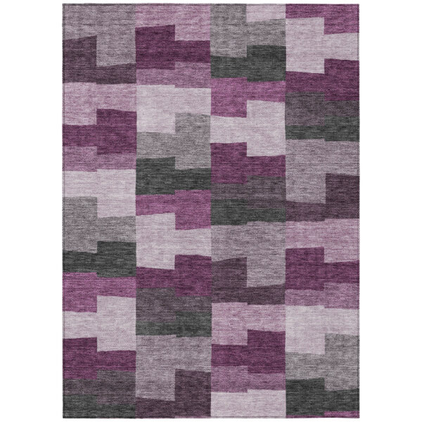 3' X 5' Merlot Mauve And Charcoal Geometric Washable Indoor Outdoor Area Rug