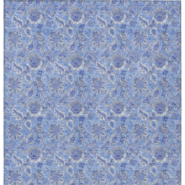 10' X 14' Navy Blue And Denim Blue Floral Washable Indoor Outdoor Area Rug