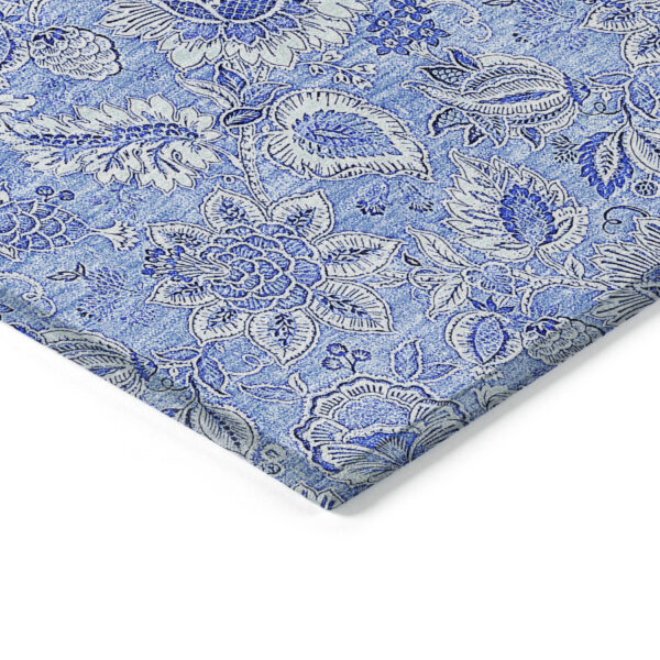 10' X 14' Navy Blue And Denim Blue Floral Washable Indoor Outdoor Area Rug