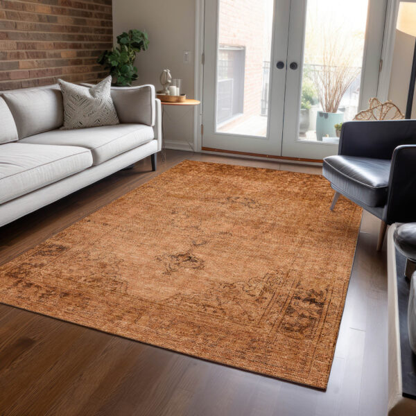 8' X 10' Copper Orange And Brown Oriental Washable Indoor Outdoor Area Rug